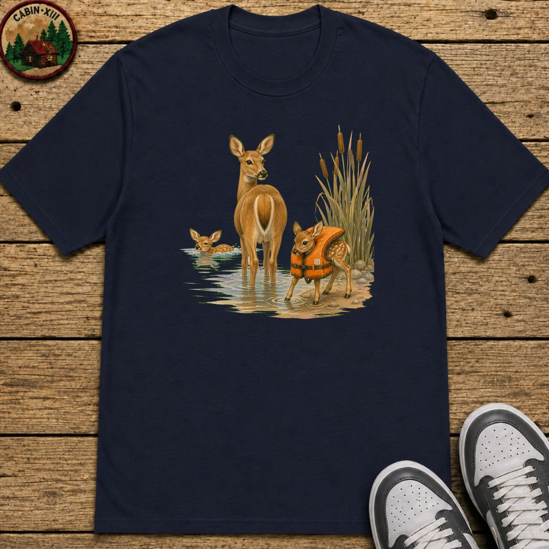 Swimming Deer Kids T-Shirt - Navy