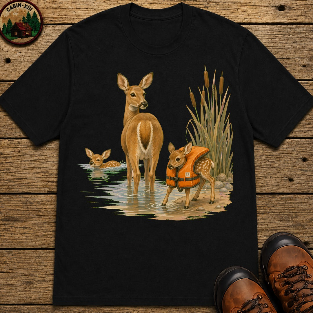 Swimming Deer T-Shirt - Black