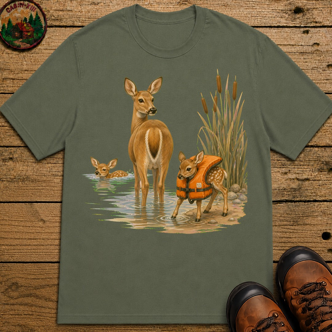 Swimming Deer T-Shirt - Moss