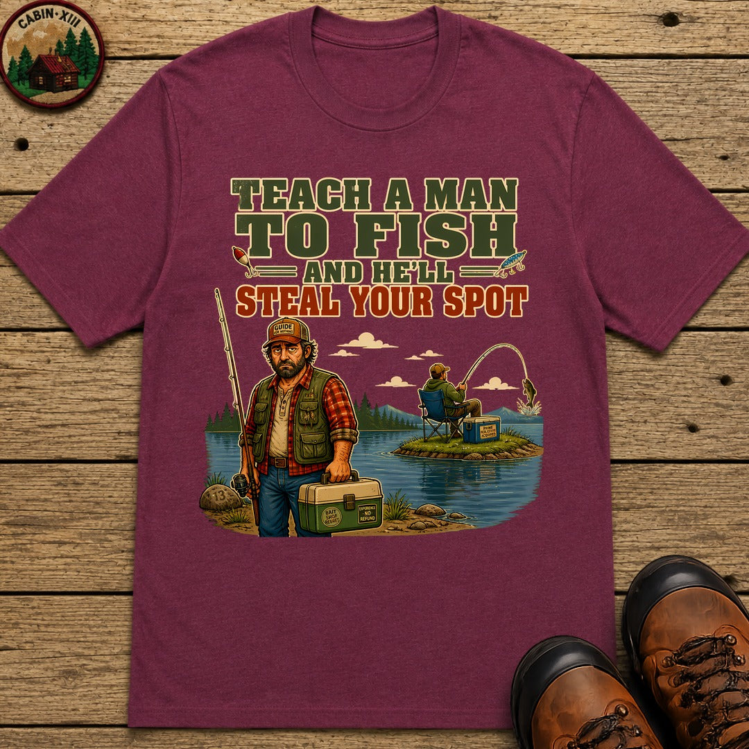 Teach A Man To Fish T-Shirt - Berry