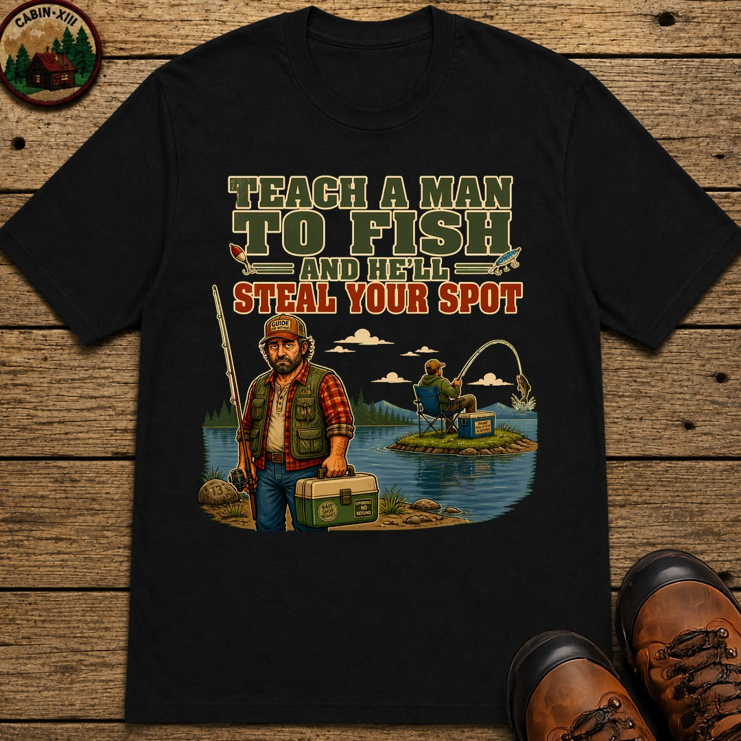 Teach A Man To Fish T-Shirt - Black