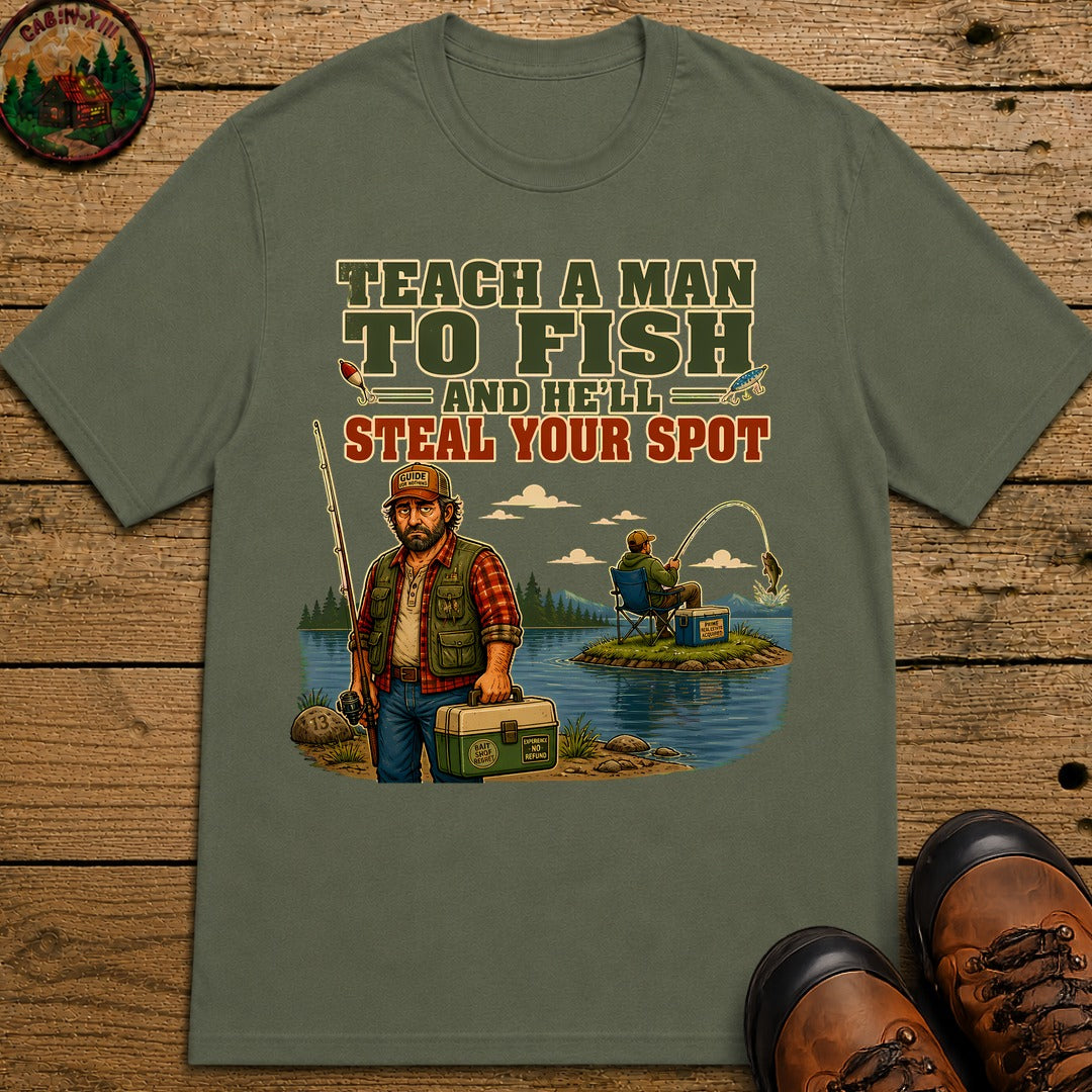 Teach A Man To Fish T-Shirt - Moss