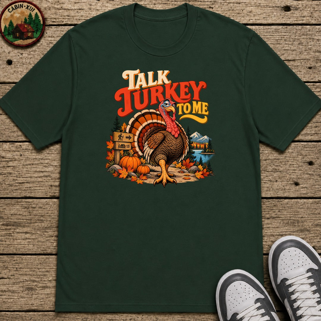 Thanksgiving Talk Turkey To Me Kids T-Shirt - Forest Green