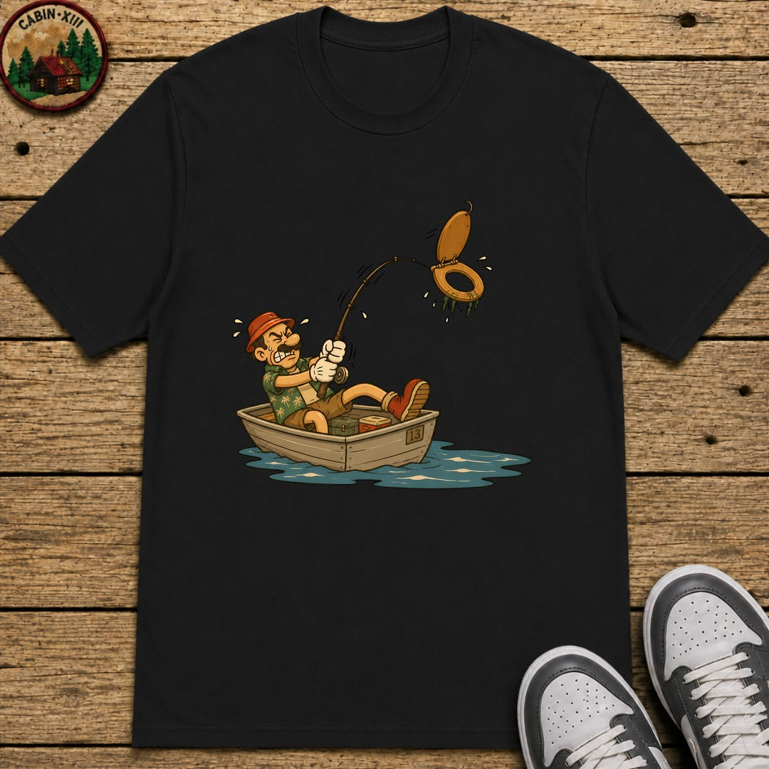 Toilet Seat Fisherman Kids T-Shirt - Black