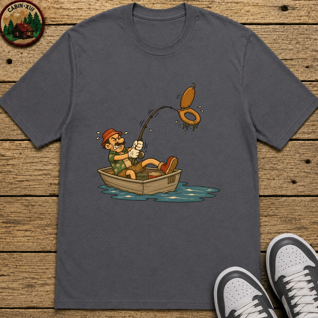 Toilet Seat Fisherman Kids T-Shirt - Charcoal