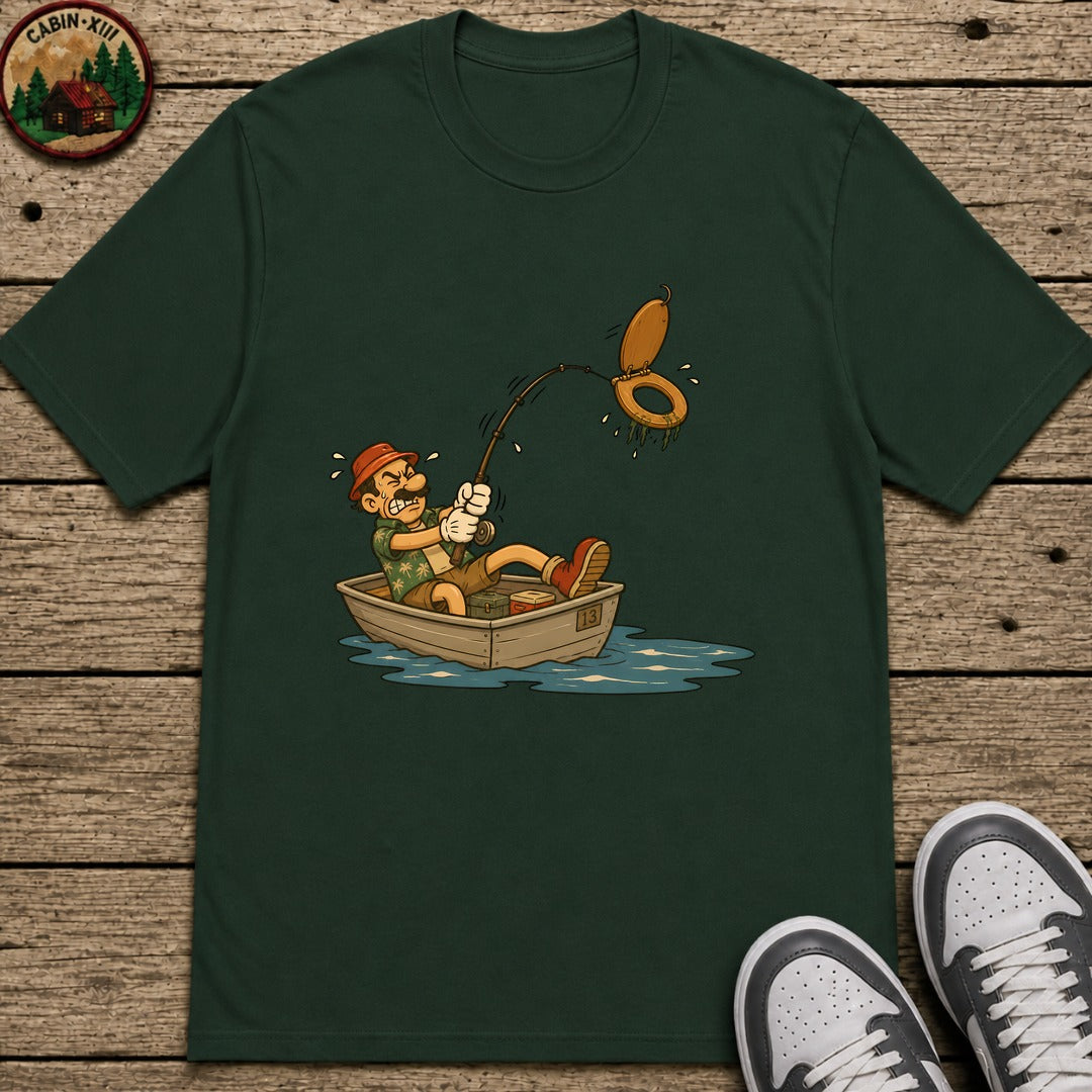 Toilet Seat Fisherman Kids T-Shirt - Forest Green
