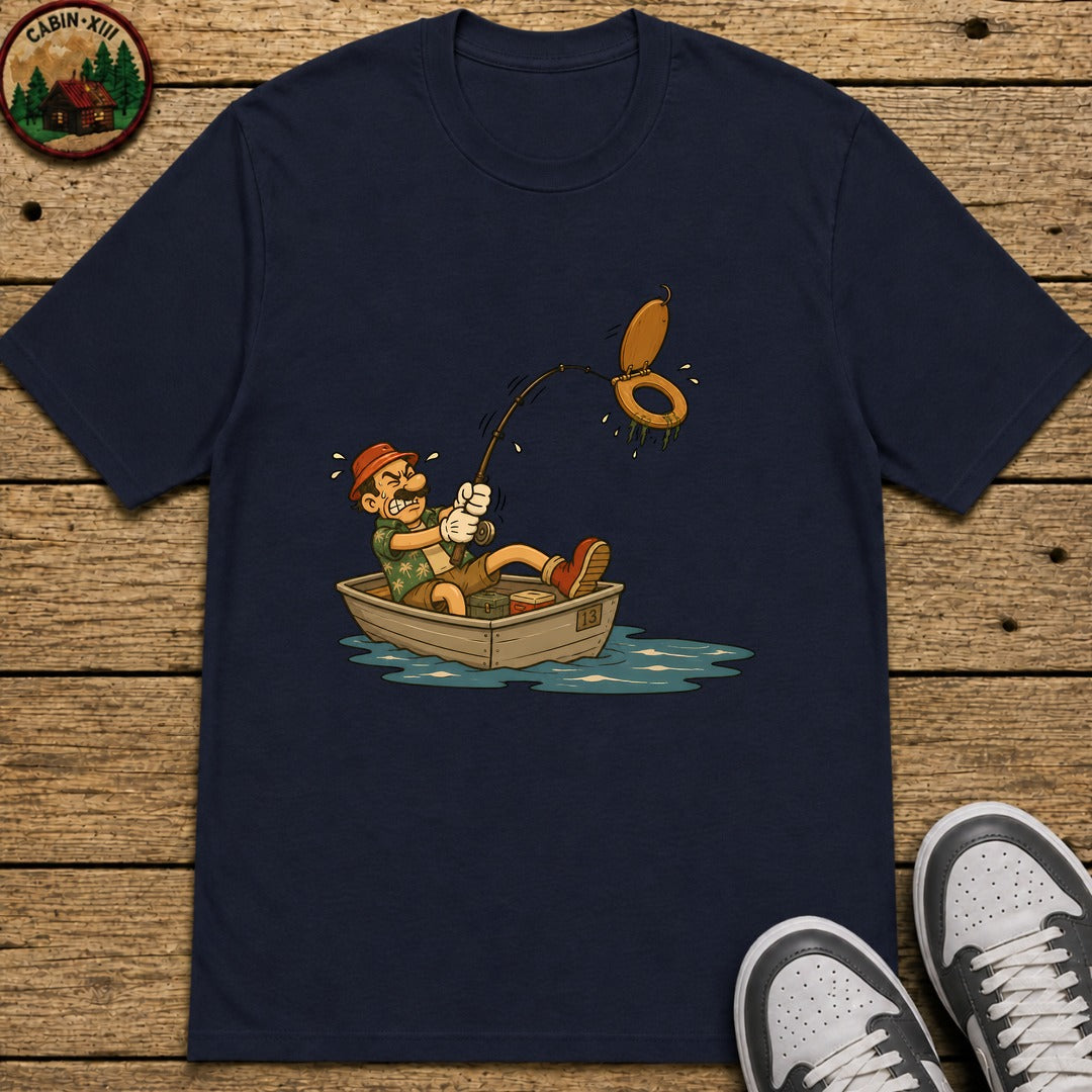 Toilet Seat Fisherman Kids T-Shirt - Navy