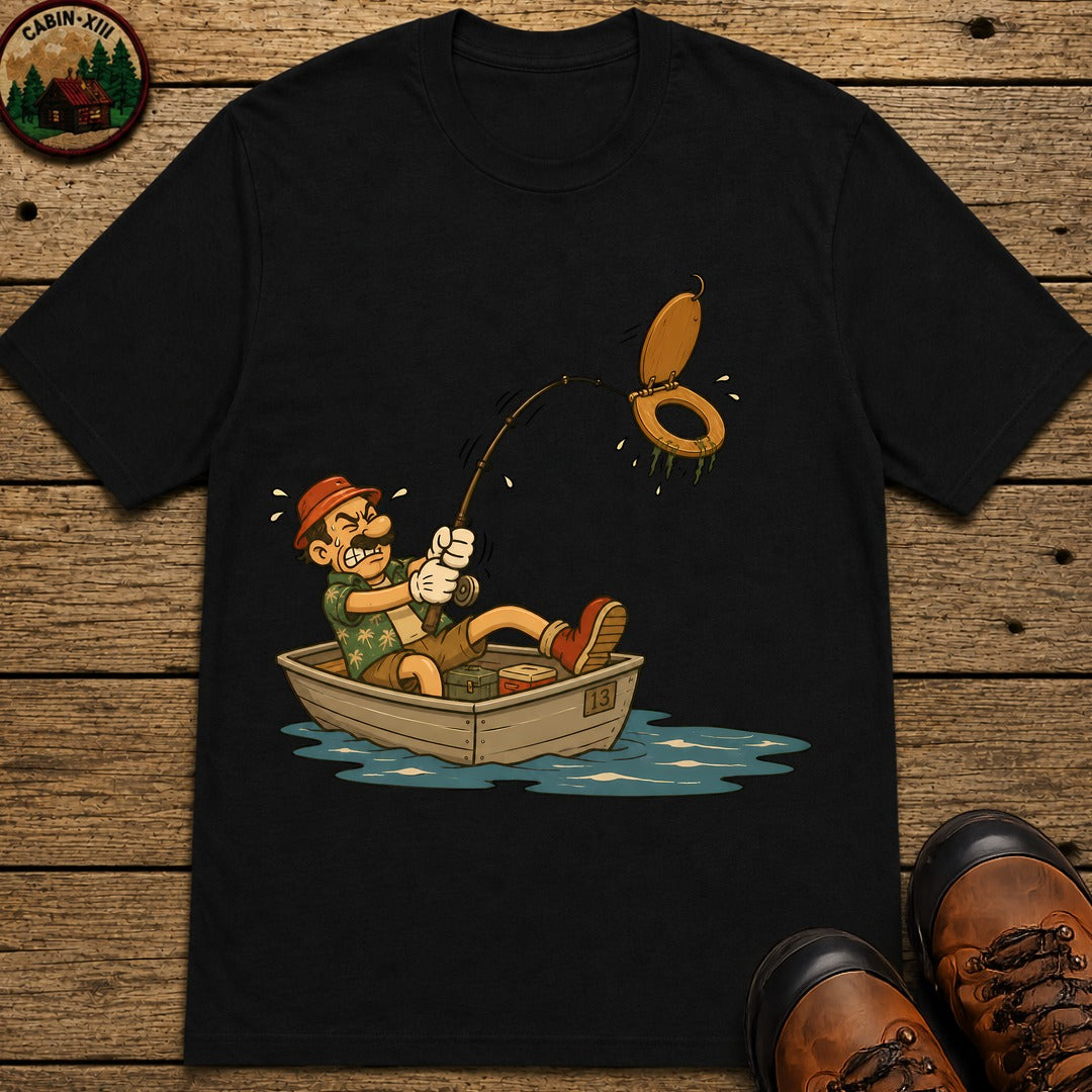 Toilet Seat Fisherman T-Shirt - Black