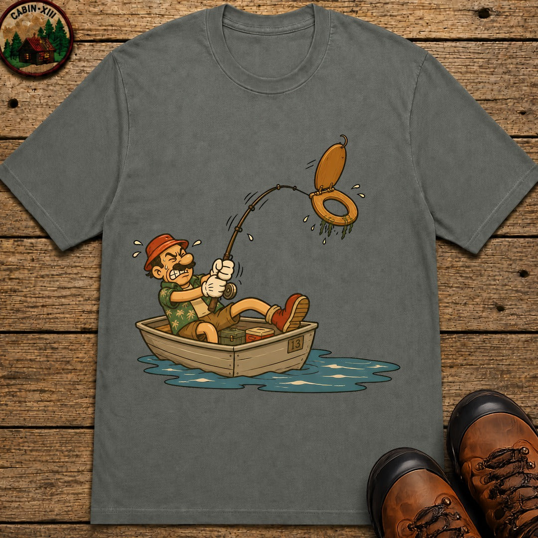 Toilet Seat Fisherman T-Shirt - Pepper
