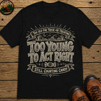 Too Old For Tick Or Treating Sketch Badge T Shirt - Black