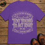 Too Old For Tick Or Treating Sketch Badge T Shirt - Grape