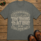 Too Old For Tick Or Treating Sketch Badge T Shirt - Pepper