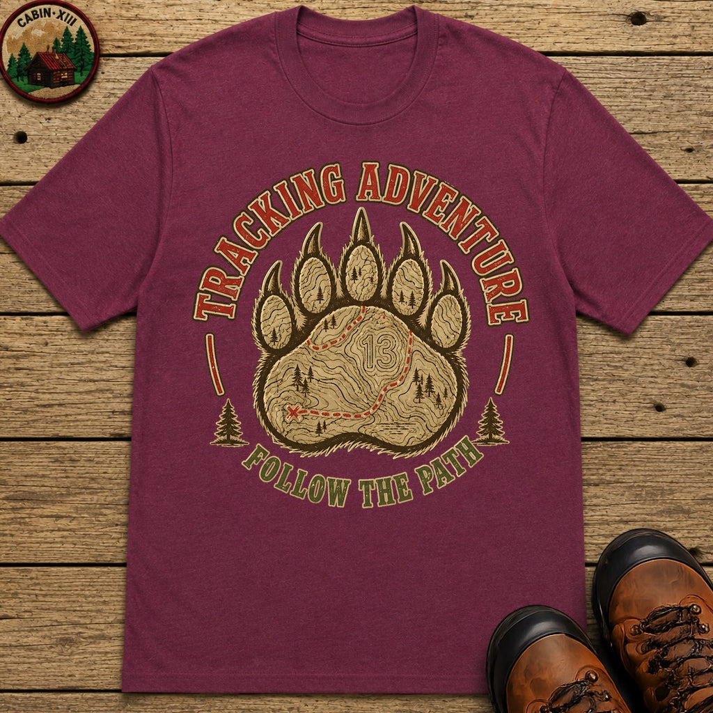 Tracking Adventure Follow the Path — Vintage Bear Paw Hiking Tee - Berry