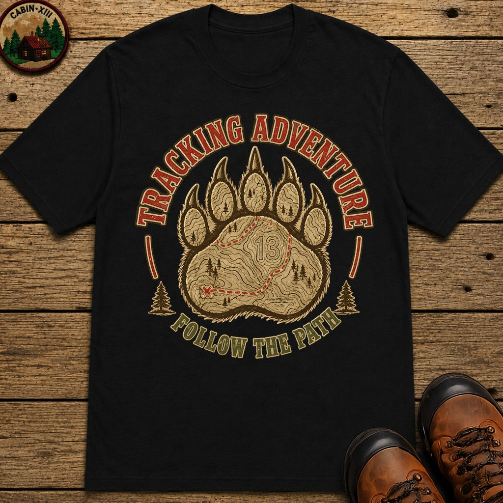 Tracking Adventure Follow the Path — Vintage Bear Paw Hiking Tee - Black