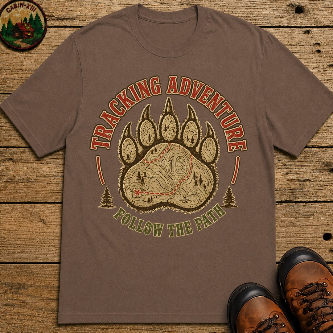 Tracking Adventure Follow the Path — Vintage Bear Paw Hiking Tee - Espresso