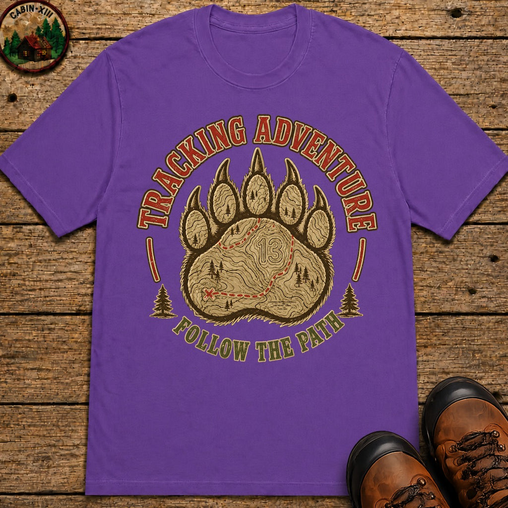 Tracking Adventure Follow the Path — Vintage Bear Paw Hiking Tee - Grape