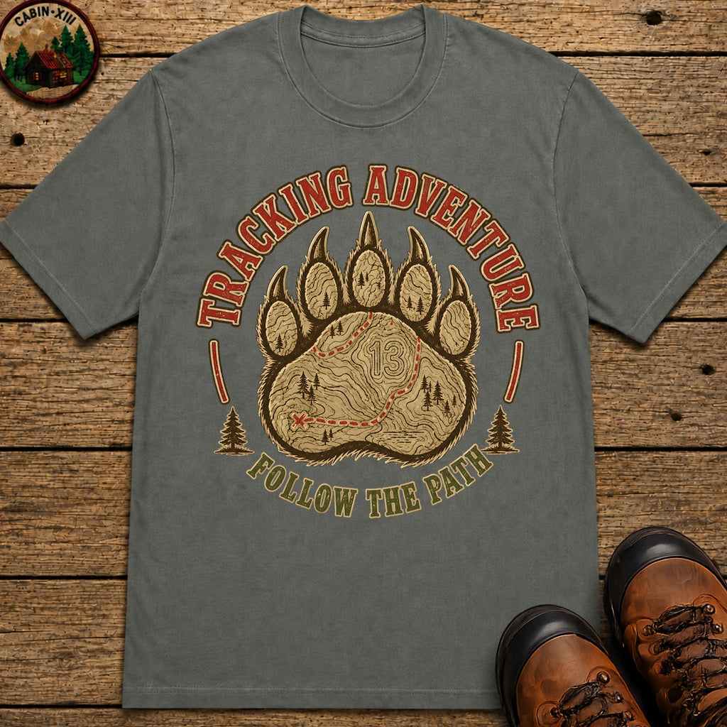 Tracking Adventure Follow the Path — Vintage Bear Paw Hiking Tee - Pepper
