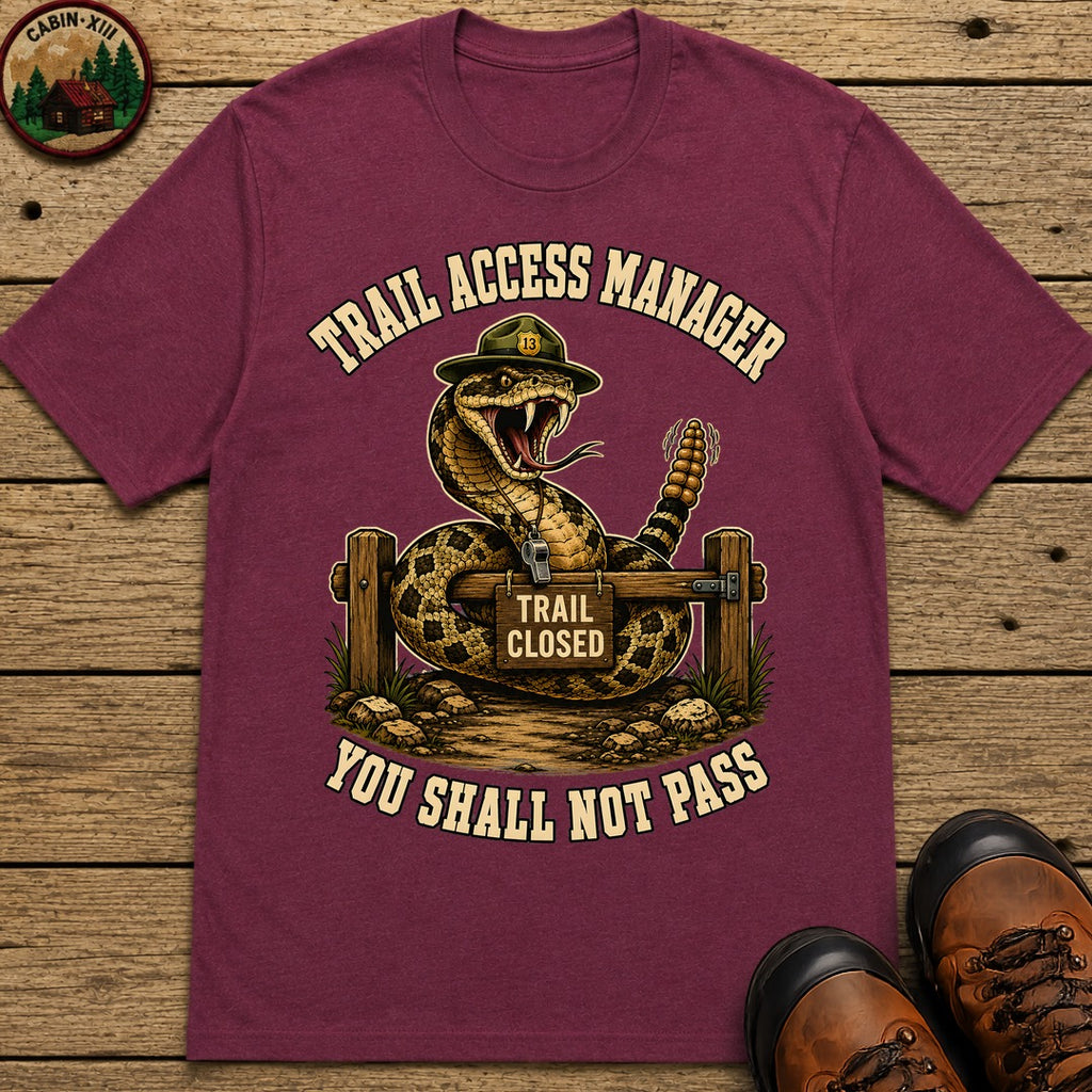 Trail Access Manager You Shall Not Pass — Rattlesnake Hiking Tee - Berry