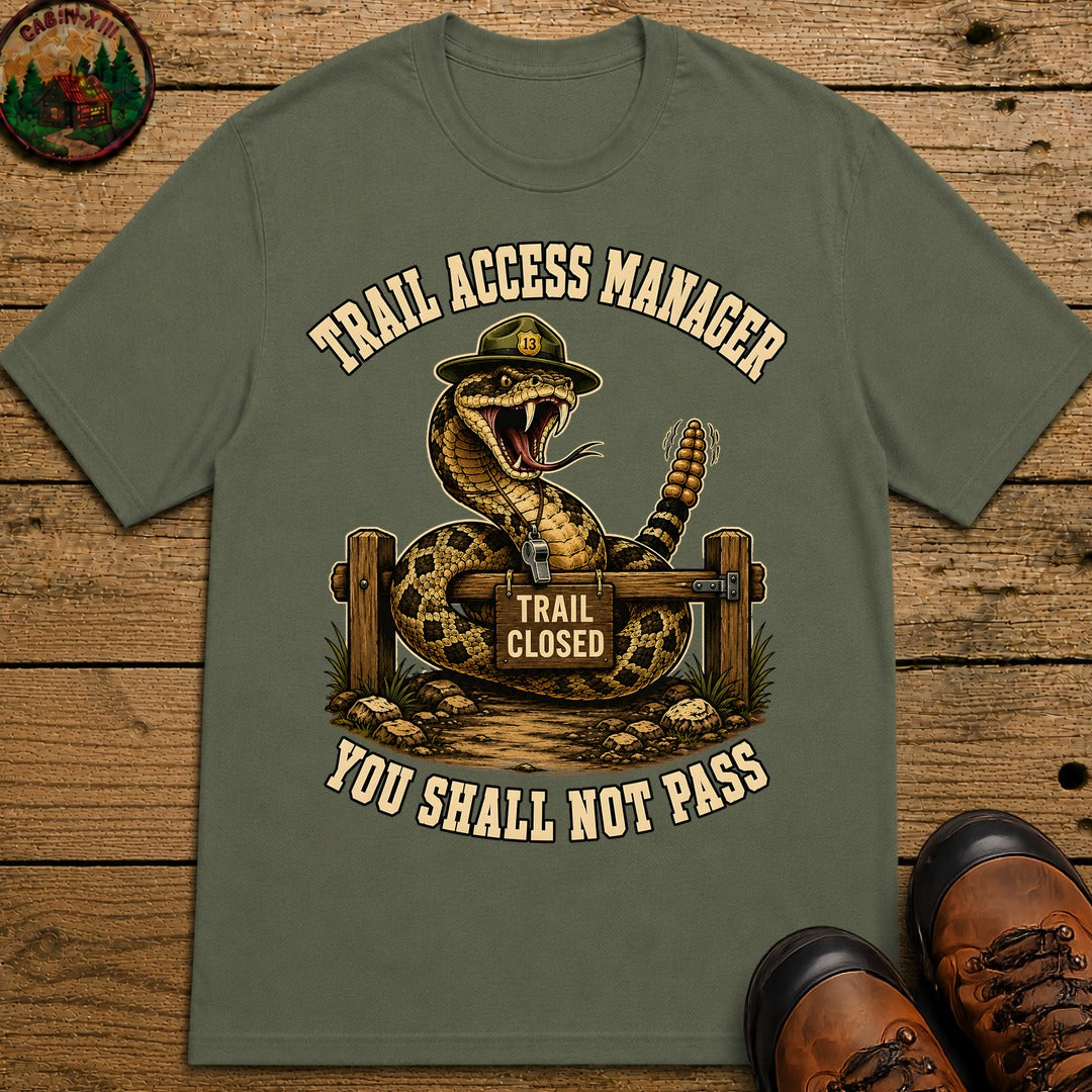 Trail Access Manager You Shall Not Pass — Rattlesnake Hiking Tee - Moss