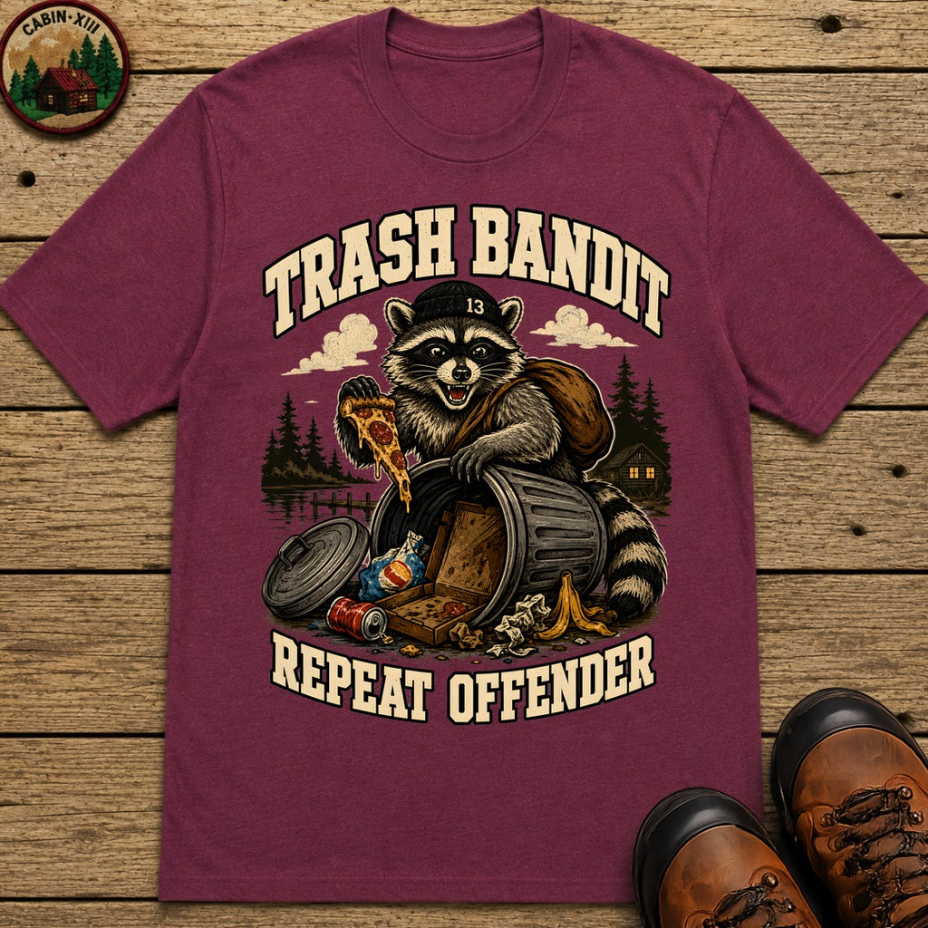 Trash Bandit Repeat Offender — Funny Raccoon Camping Tee - Berry
