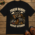 Trash Bandit Repeat Offender — Funny Raccoon Camping Tee - Black