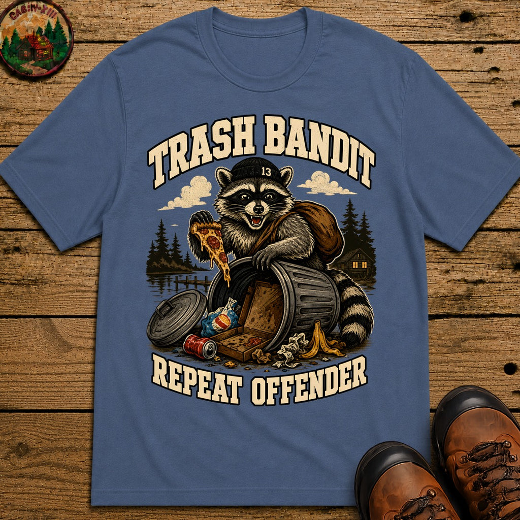 Trash Bandit Repeat Offender — Funny Raccoon Camping Tee - Blue Jean