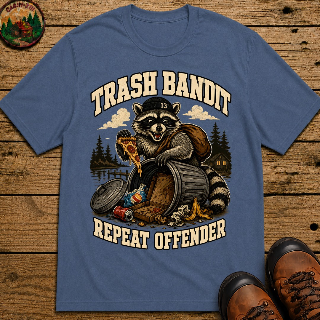 Trash Bandit Repeat Offender — Funny Raccoon Camping Tee - Blue Jean