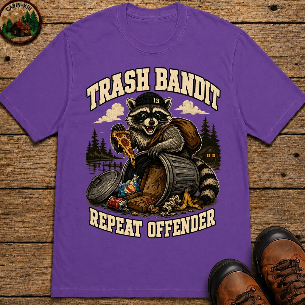 Trash Bandit Repeat Offender — Funny Raccoon Camping Tee - Grape