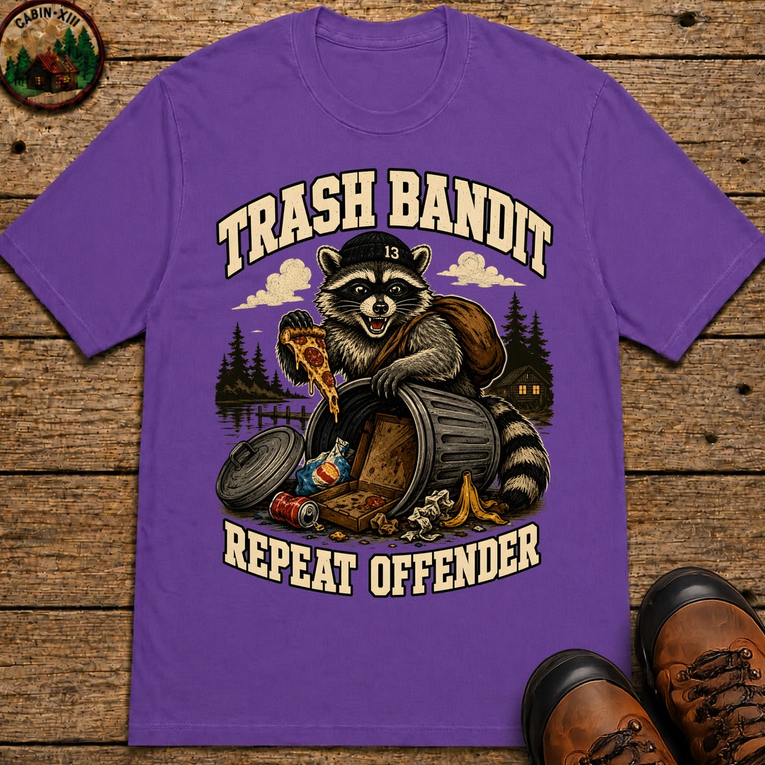 Trash Bandit Repeat Offender — Funny Raccoon Camping Tee - Grape