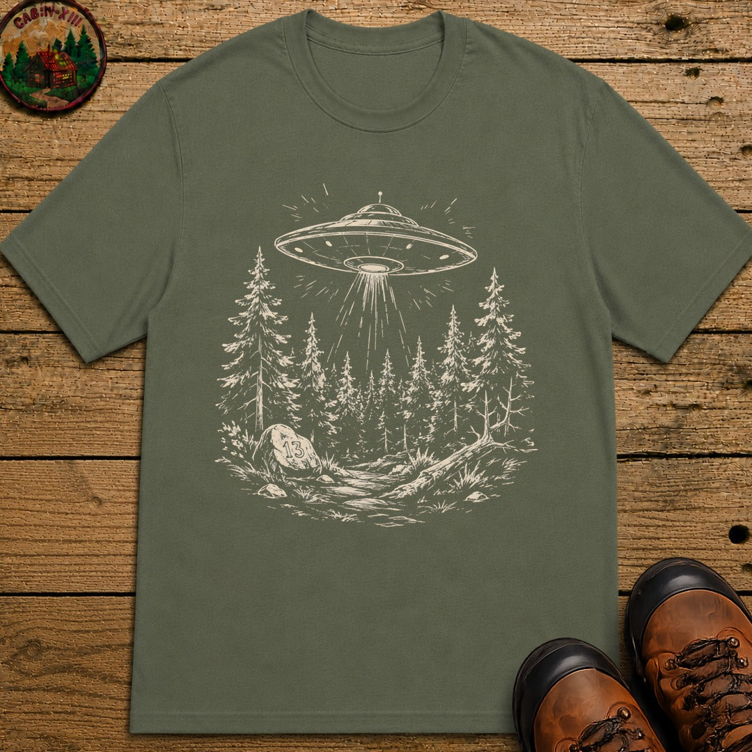UFO Over the Treeline T-Shirt - Moss