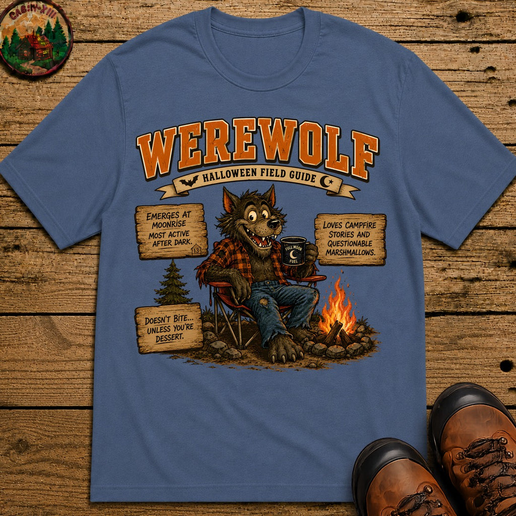 Werewolf Field Guide T Shirt - Blue Jean