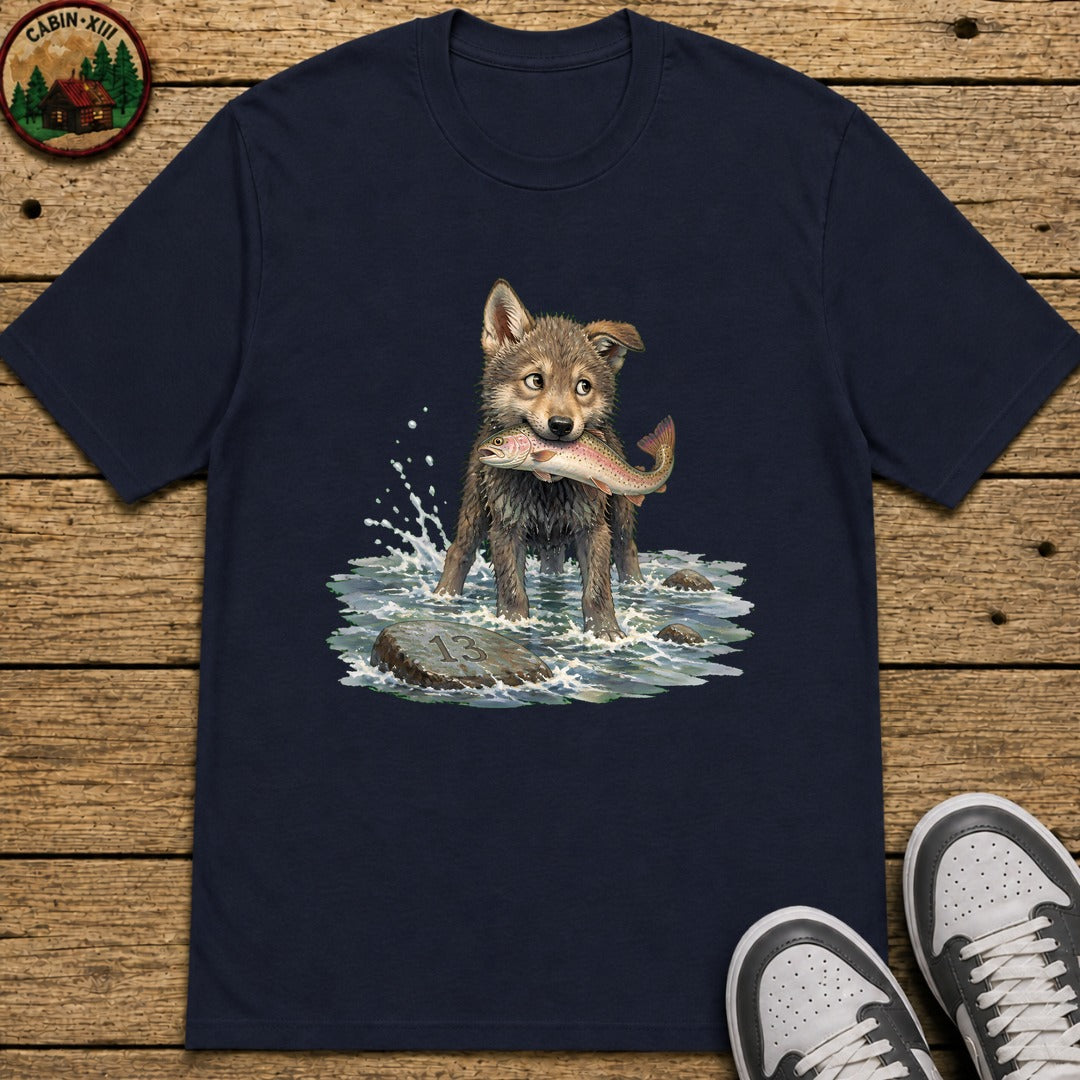 Wolf Pup Fishing Kids T-Shirt - Navy