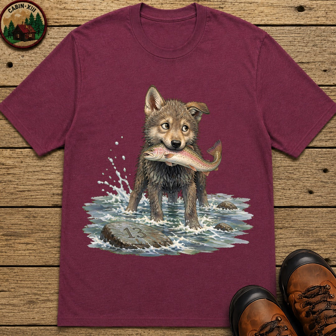Wolf Pup Fishing T-Shirt - Berry