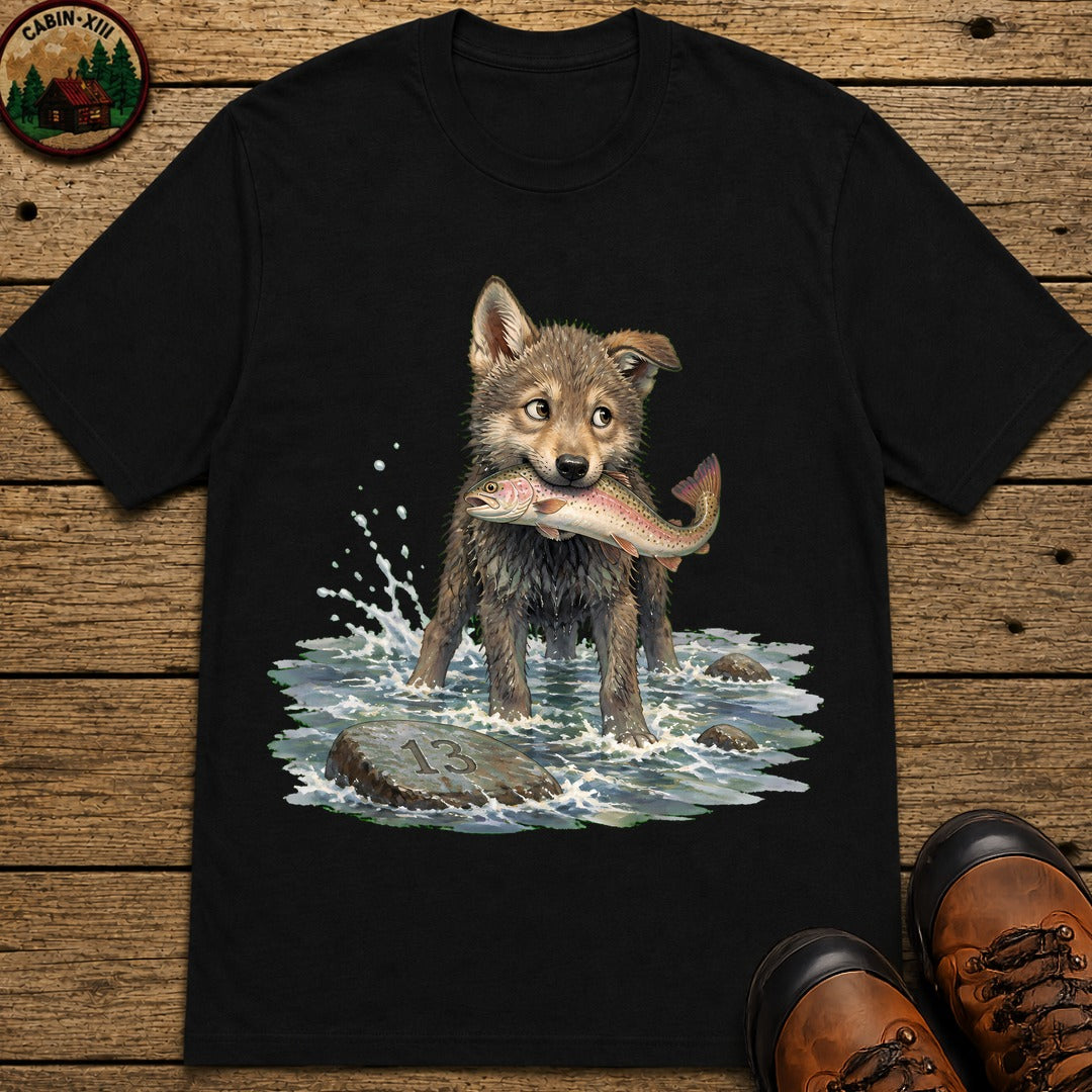 Wolf Pup Fishing T-Shirt - Black