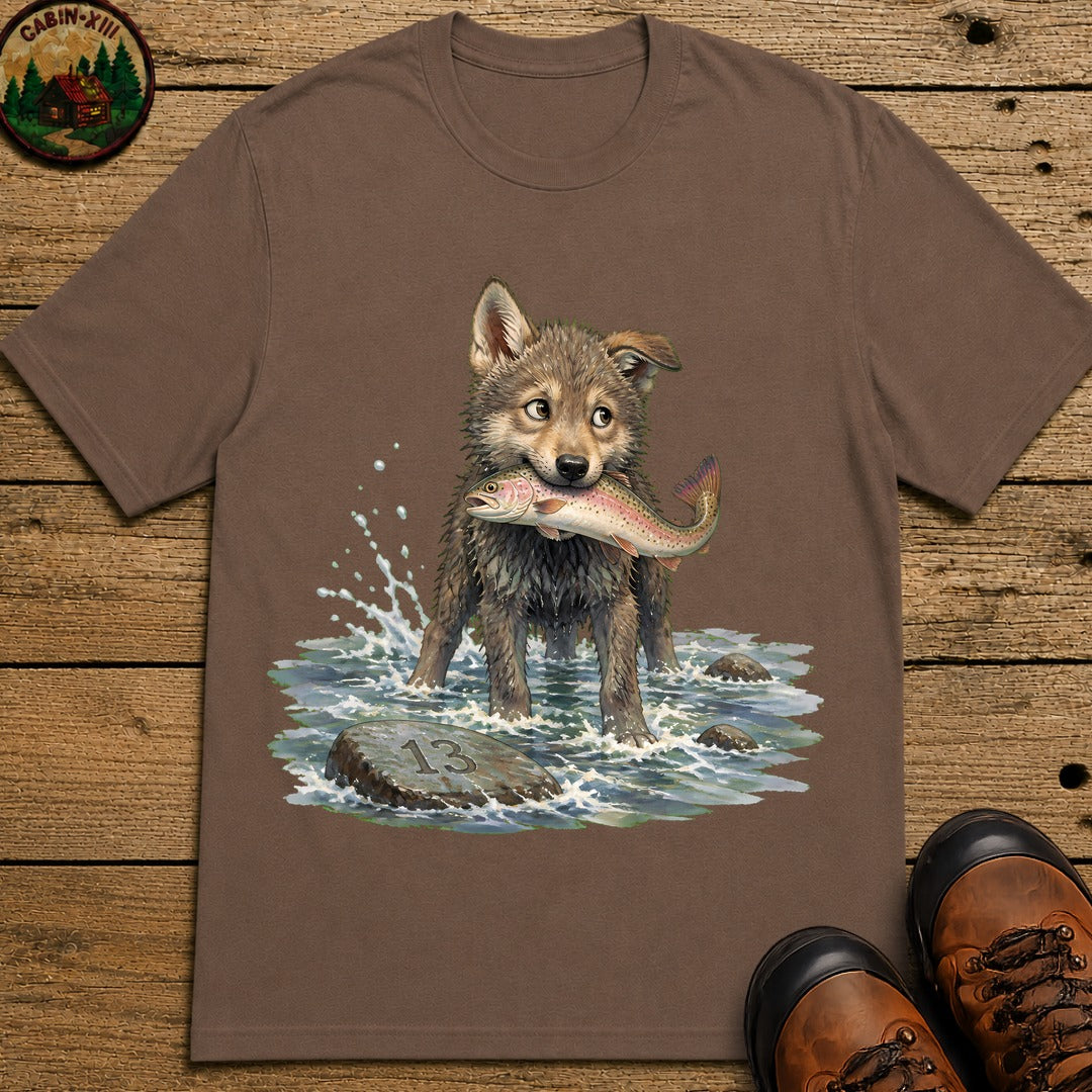 Wolf Pup Fishing T-Shirt - Espresso