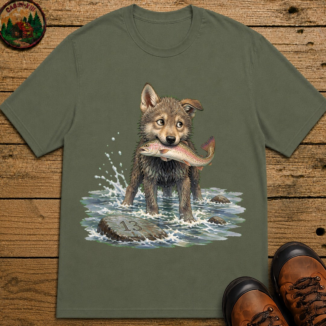 Wolf Pup Fishing T-Shirt - Moss