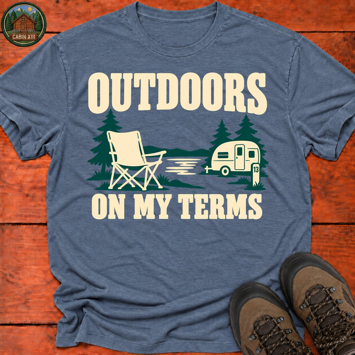 Outdoors On My Terms T-Shirt — Heather Indigo