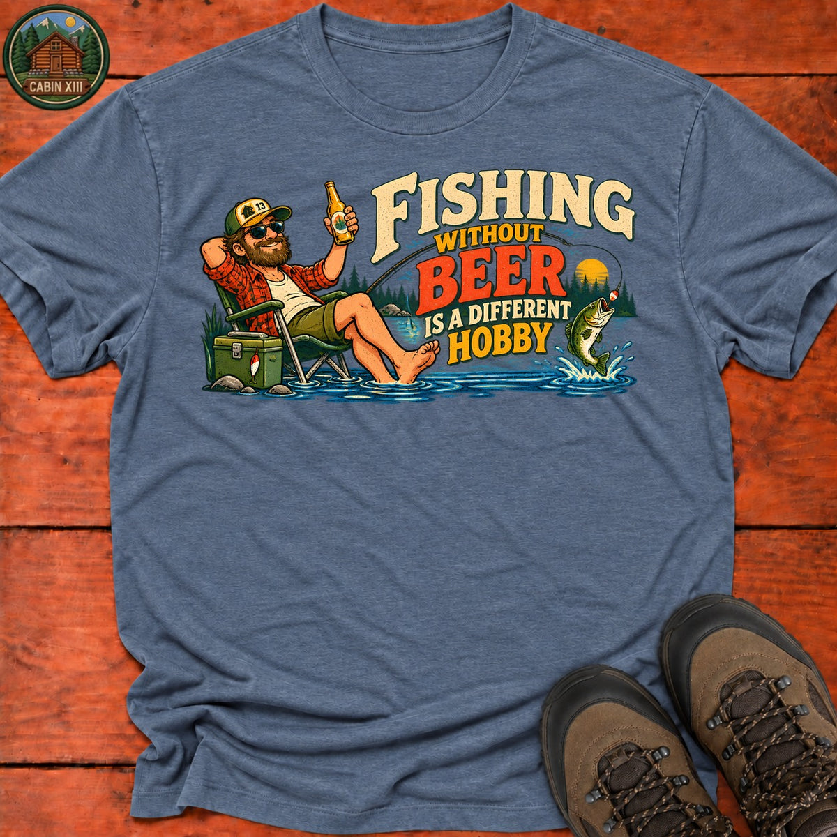 Fishing Without Beer Chest T-Shirt — Heather Indigo