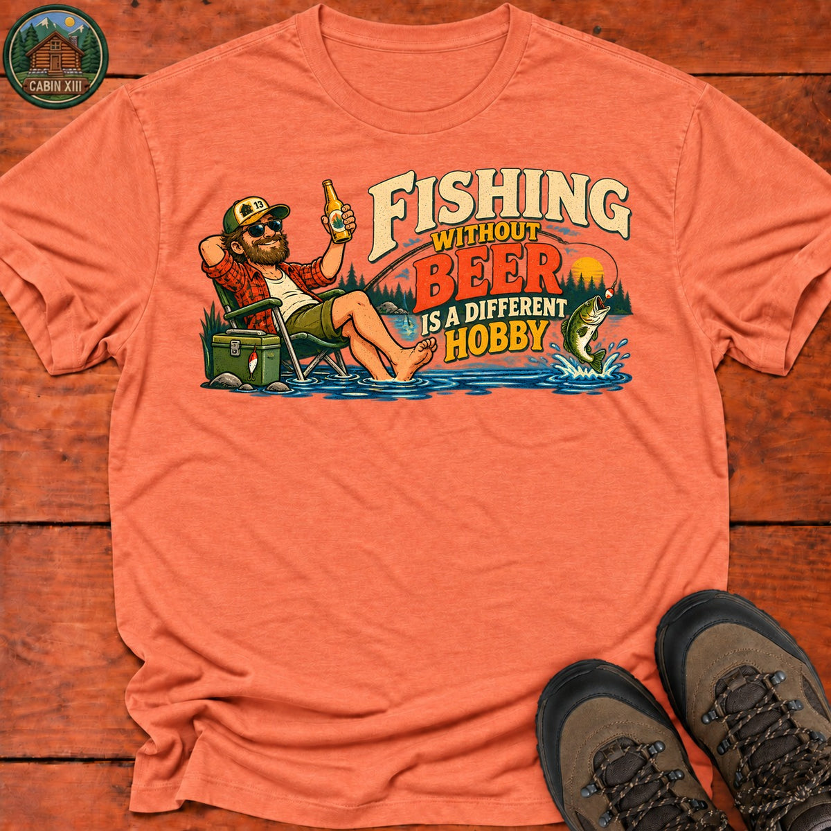 Fishing Without Beer Chest T-Shirt — Heather Orange