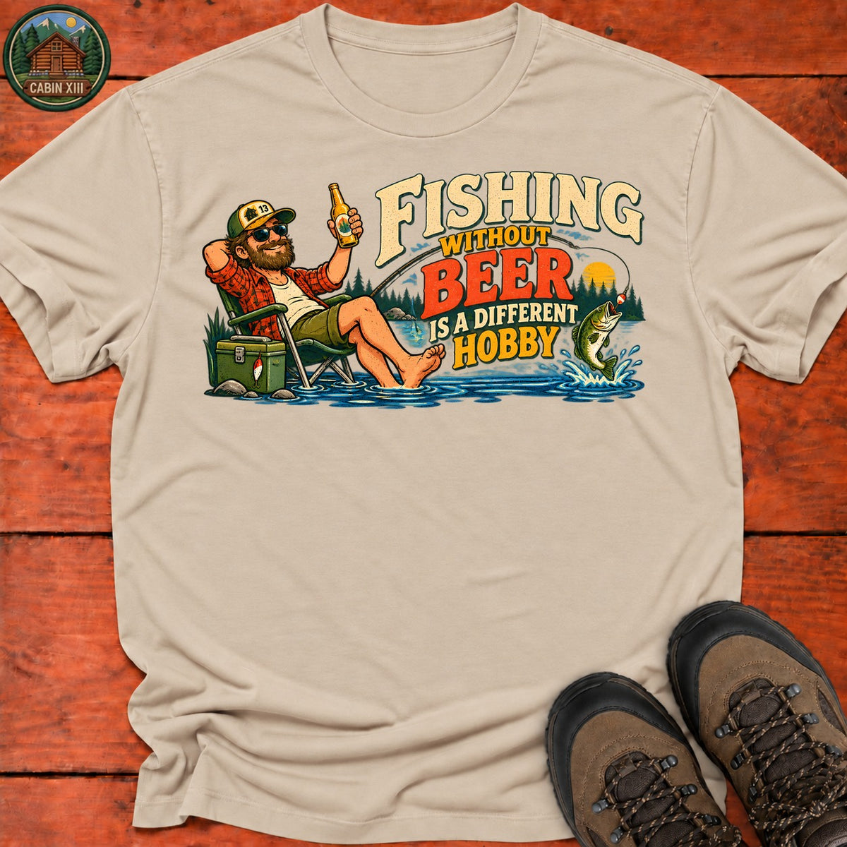 Fishing Without Beer Chest T-Shirt — Sand