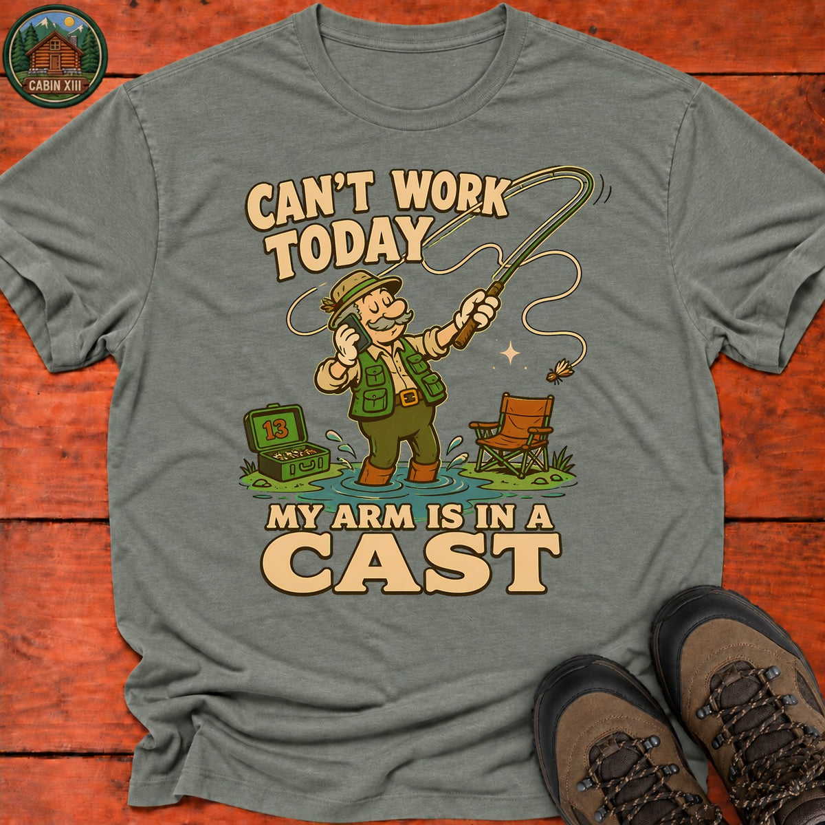 Arm In A Cast T-Shirt — Heather Military Green