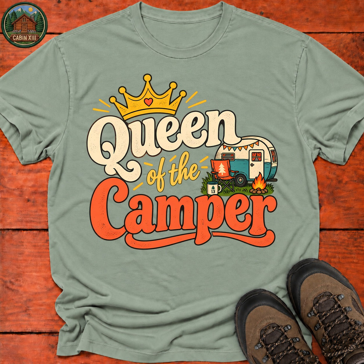Queen Of The Camper T-Shirt — Sage