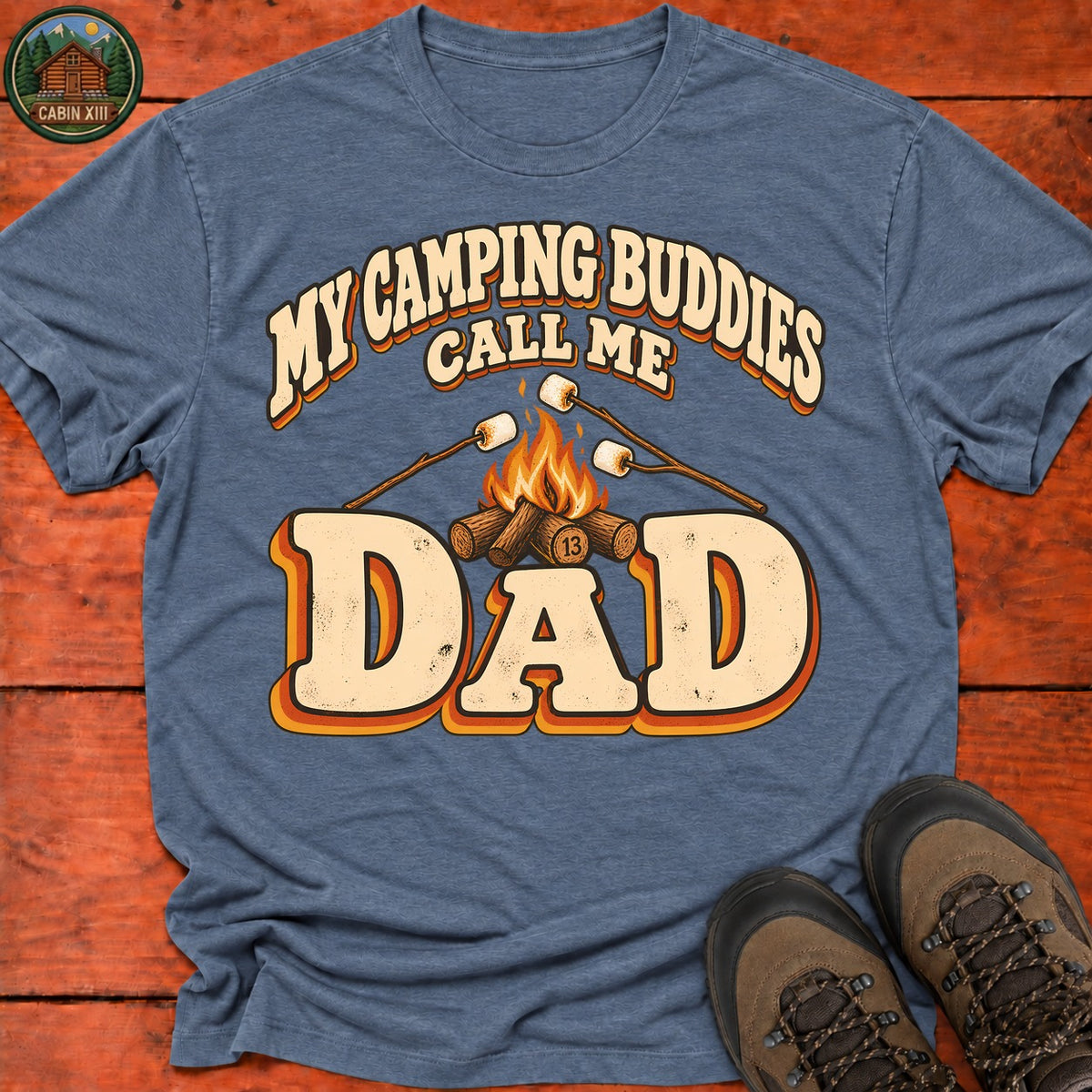 Dad's Camping Buddies T-Shirt — Heather Indigo