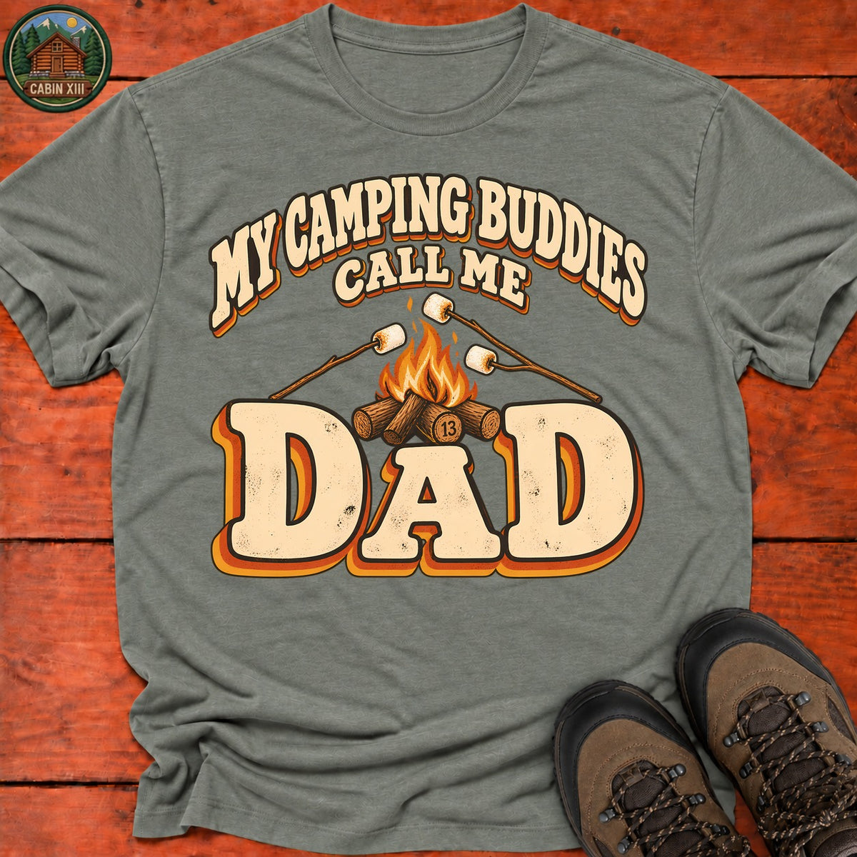 Dad's Camping Buddies T-Shirt — Heather Military Green