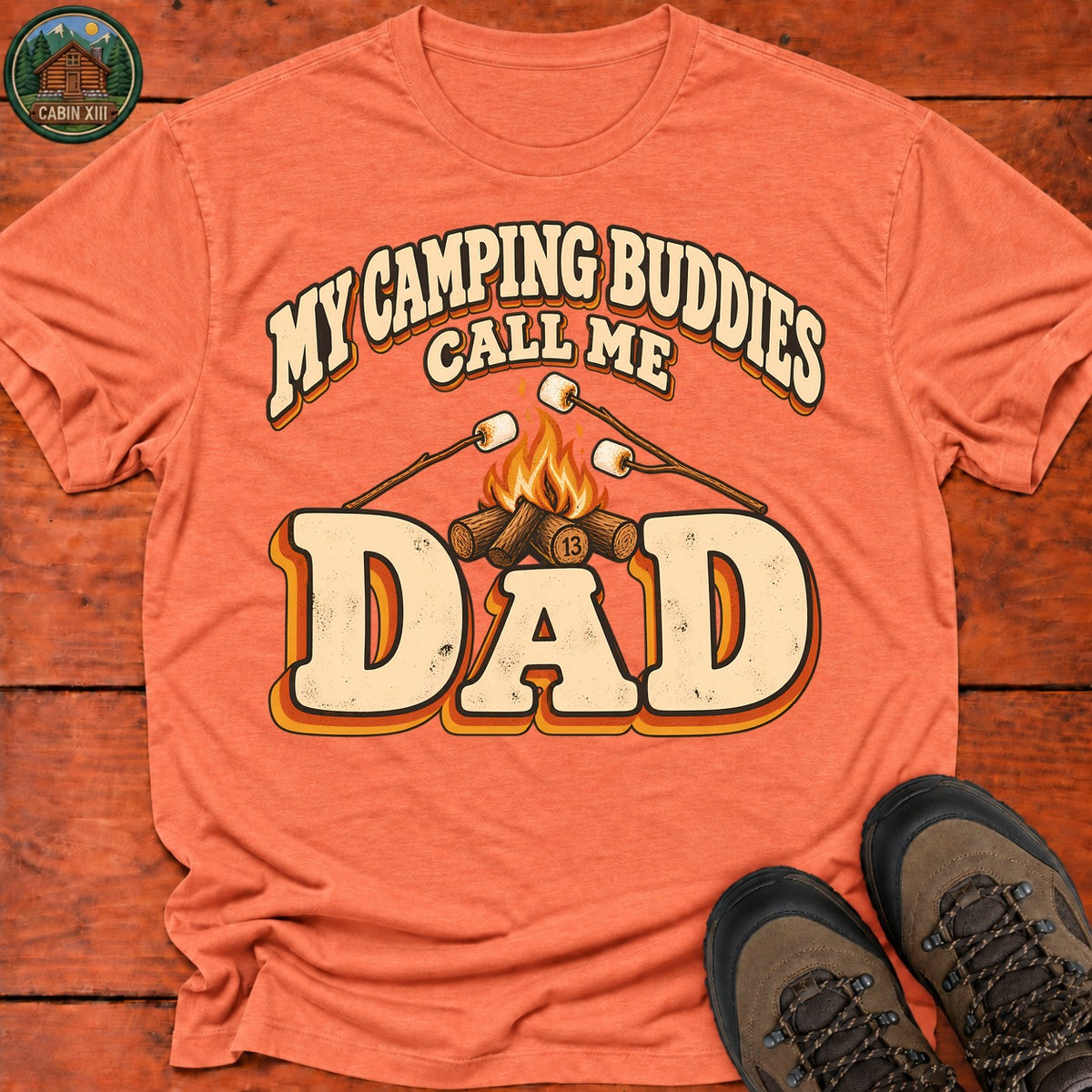 Dad's Camping Buddies T-Shirt — Heather Orange