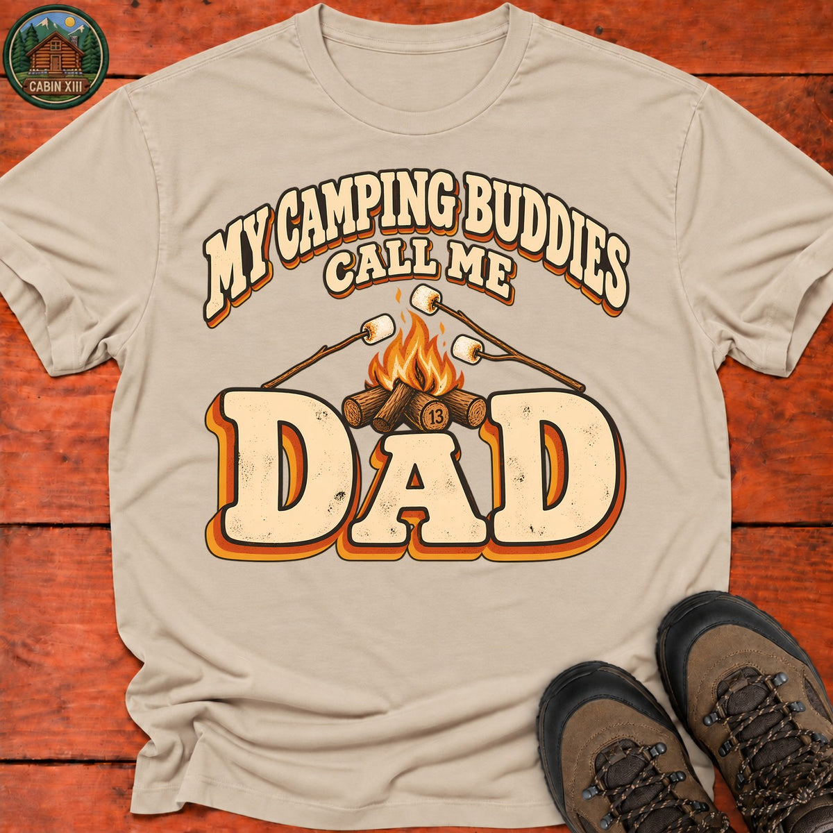 Dad's Camping Buddies T-Shirt — Sand