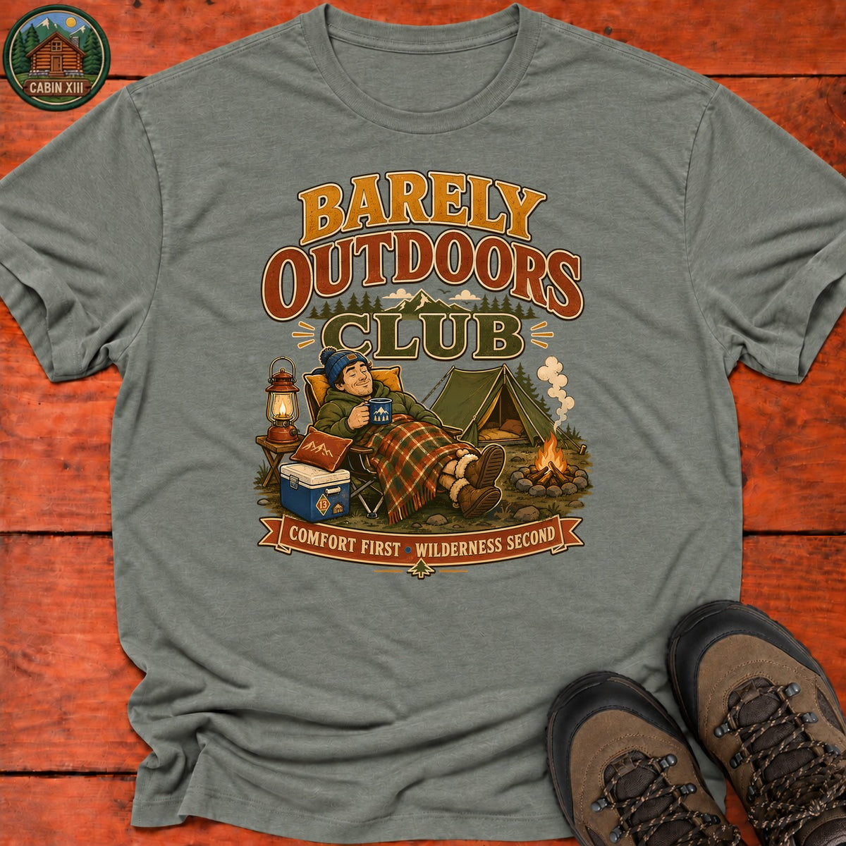 Barely Outdoors Club T-Shirt — Heather Military Green