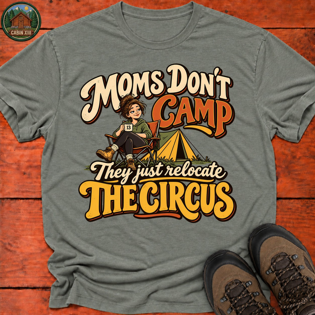 Camp Mom Pin Up T-Shirt — Heather Military Green