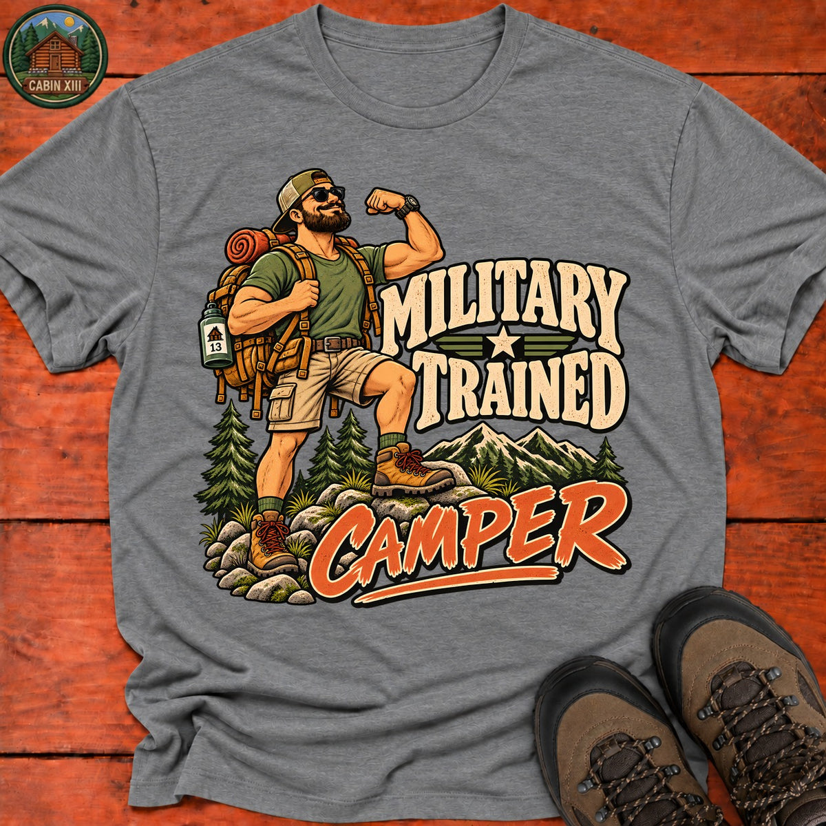 Military Trained Camper (Male) V2 T-Shirt — Graphite Heather