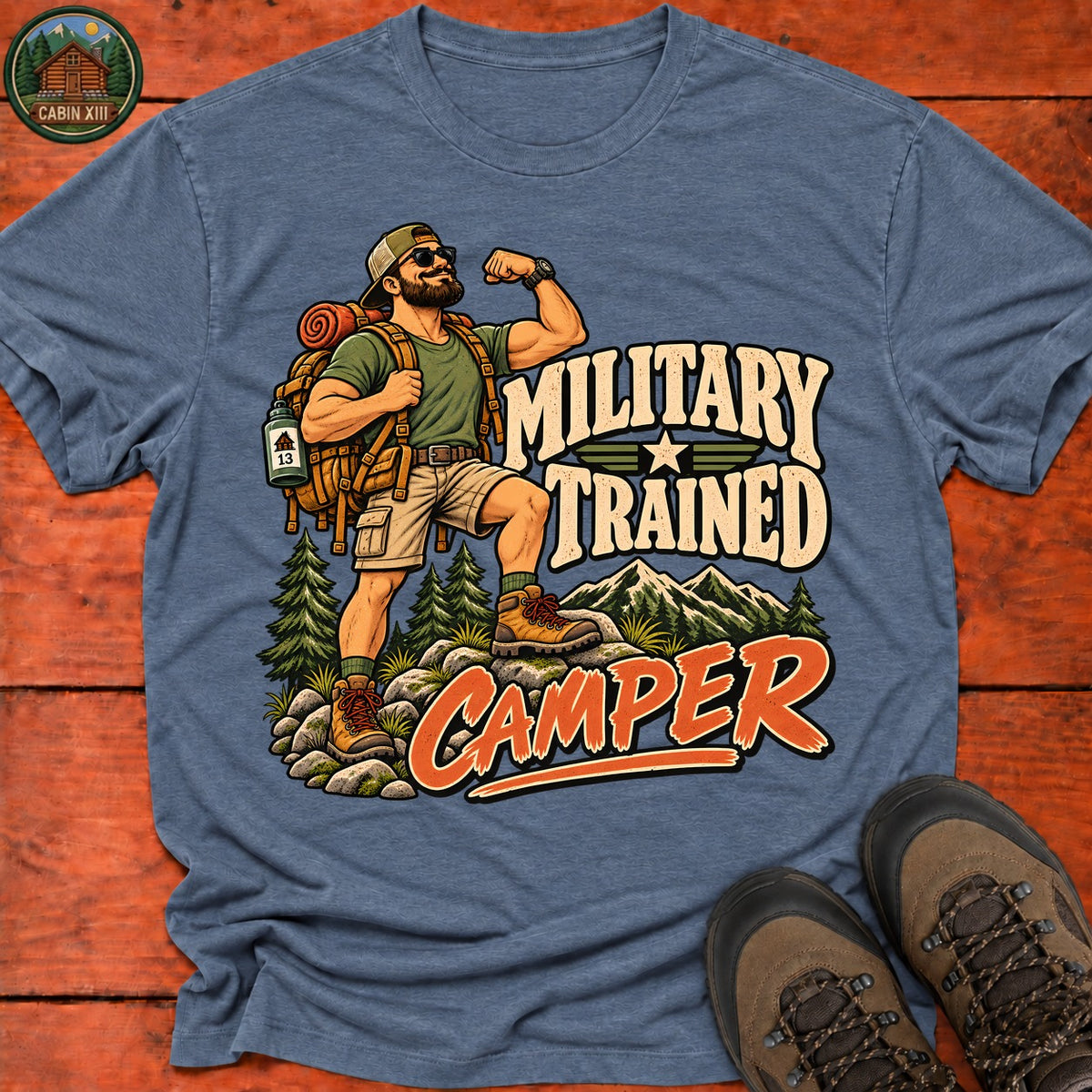 Military Trained Camper (Male) V2 T-Shirt — Heather Indigo